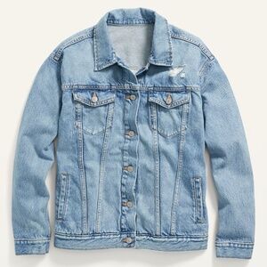 Old Navy Boyfriend Distressed Light-Wash Jean Denim Jacket Women